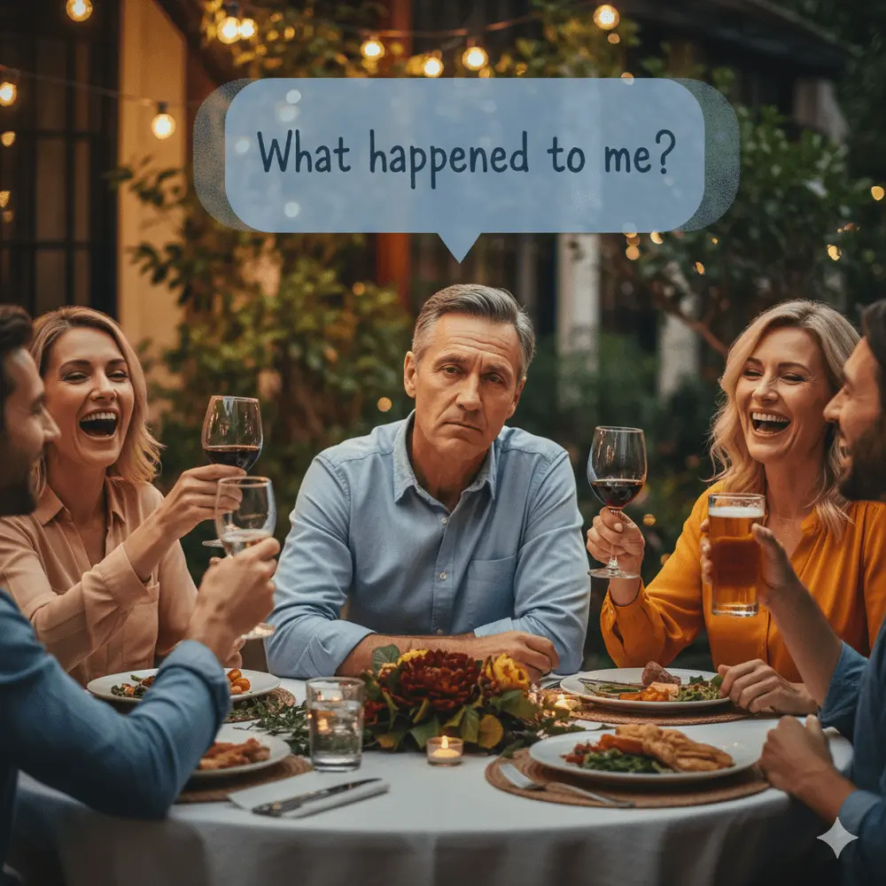 Middle-aged man looking tired and exhausted in the morning, symbolizing low energy, weight gain, and poor sleep after 40